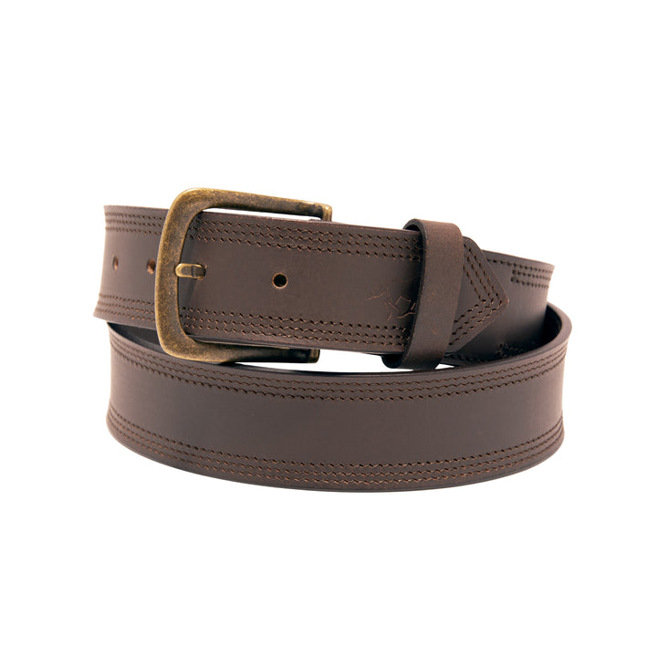 Core Western Top Grain Leather Belt, Double Stitch - Brown