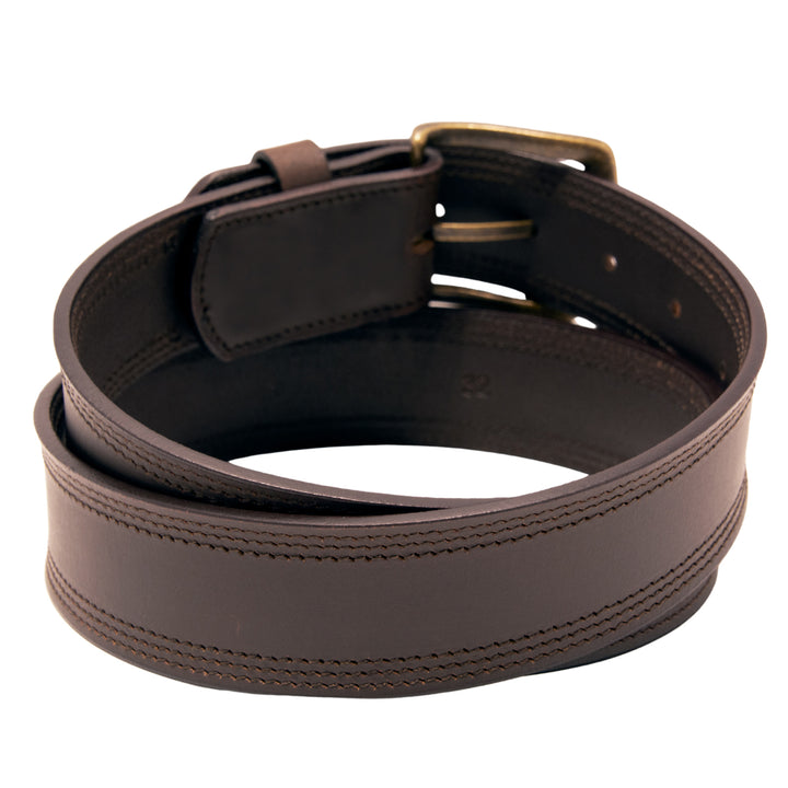 Core Western Top Grain Leather Belt, Double Stitch - Brown