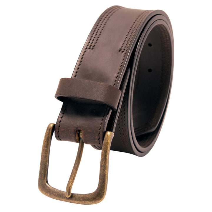 Core Western Top Grain Leather Belt, Double Stitch - Brown