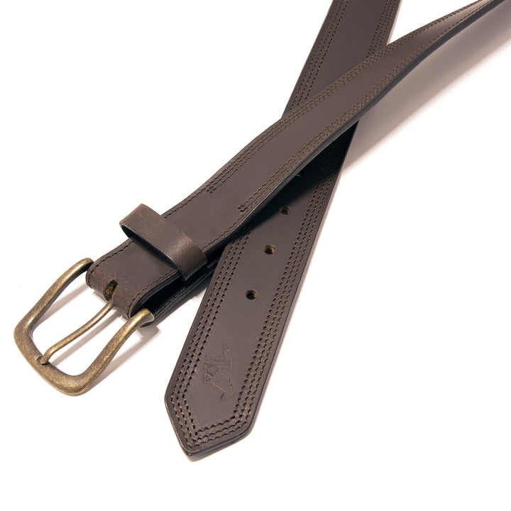 Core Western Top Grain Leather Belt, Double Stitch - Brown