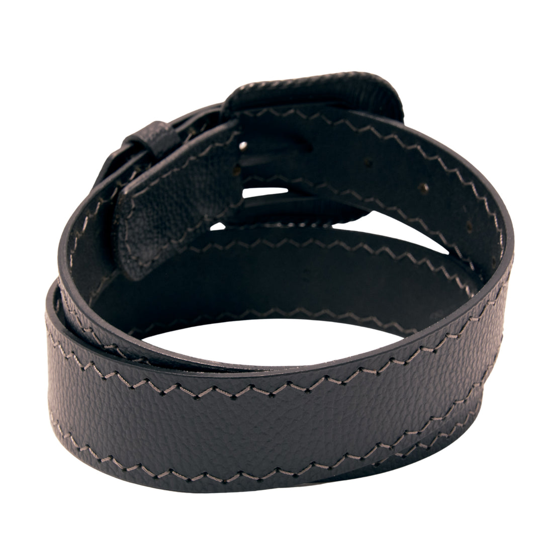 Western Top Grain Leather Belt, Arrow Tip Stitch - Black