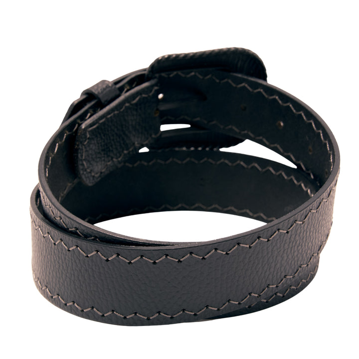 Western Top Grain Leather Belt, Arrow Tip Stitch - Black