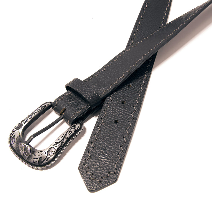 Western Top Grain Leather Belt, Arrow Tip Stitch - Black
