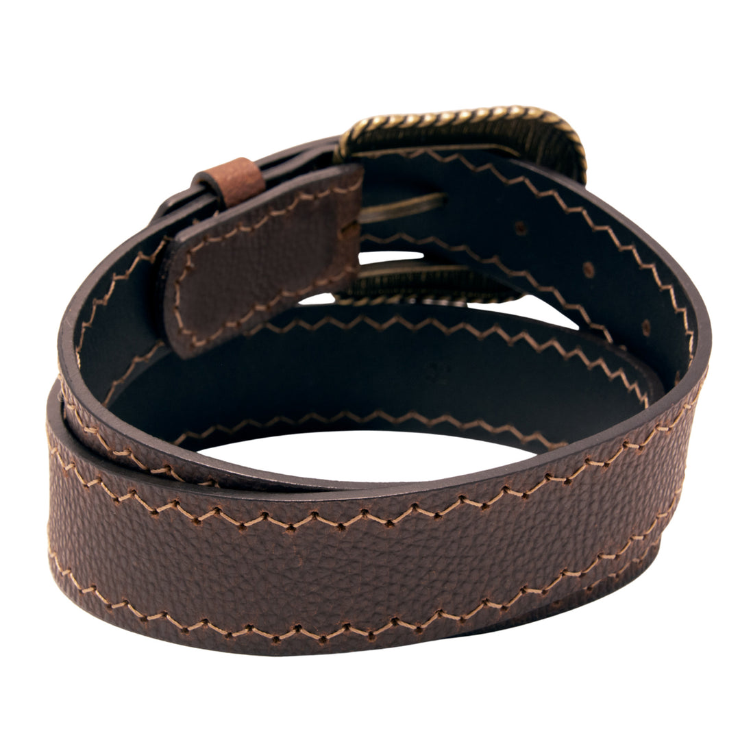 Western Top Grain Leather Belt, Arrow Tip Stitch - Brown