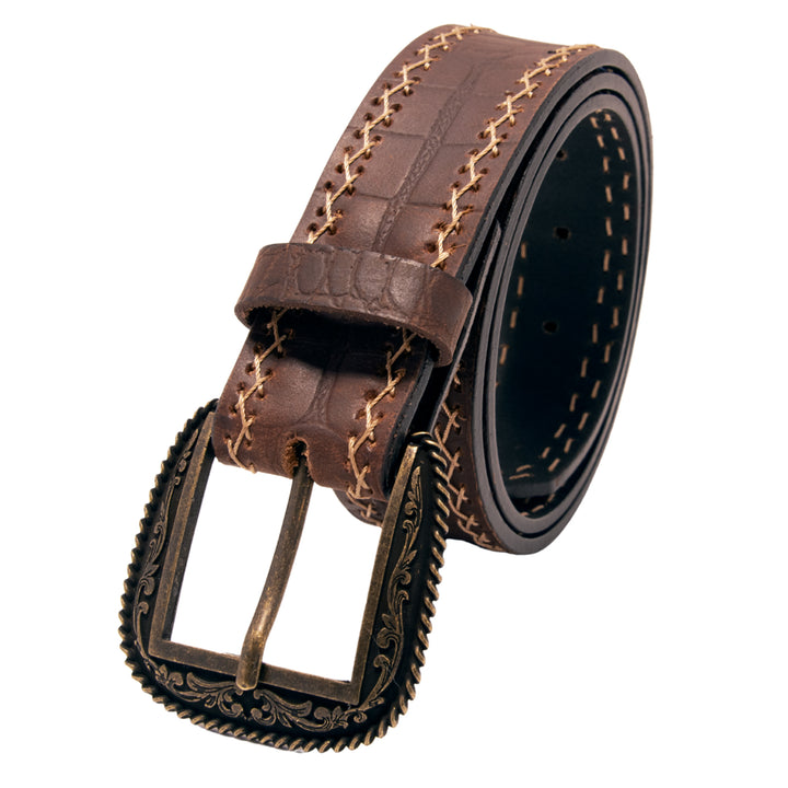 Gator Western Top Grain Leather Belt - Brown
