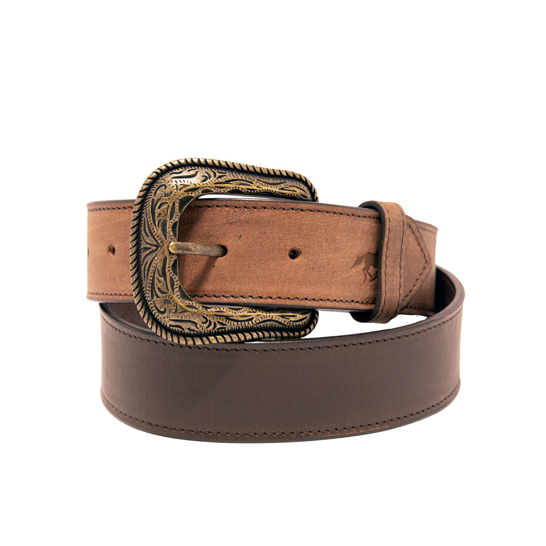 Two Tone Top Grain Leather Belt - Brown