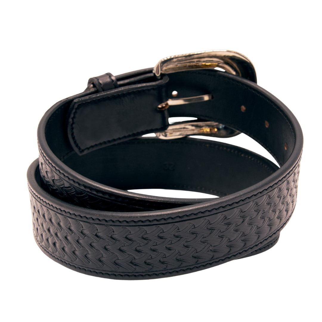 Tooled Top Grain Leather Belt - Black