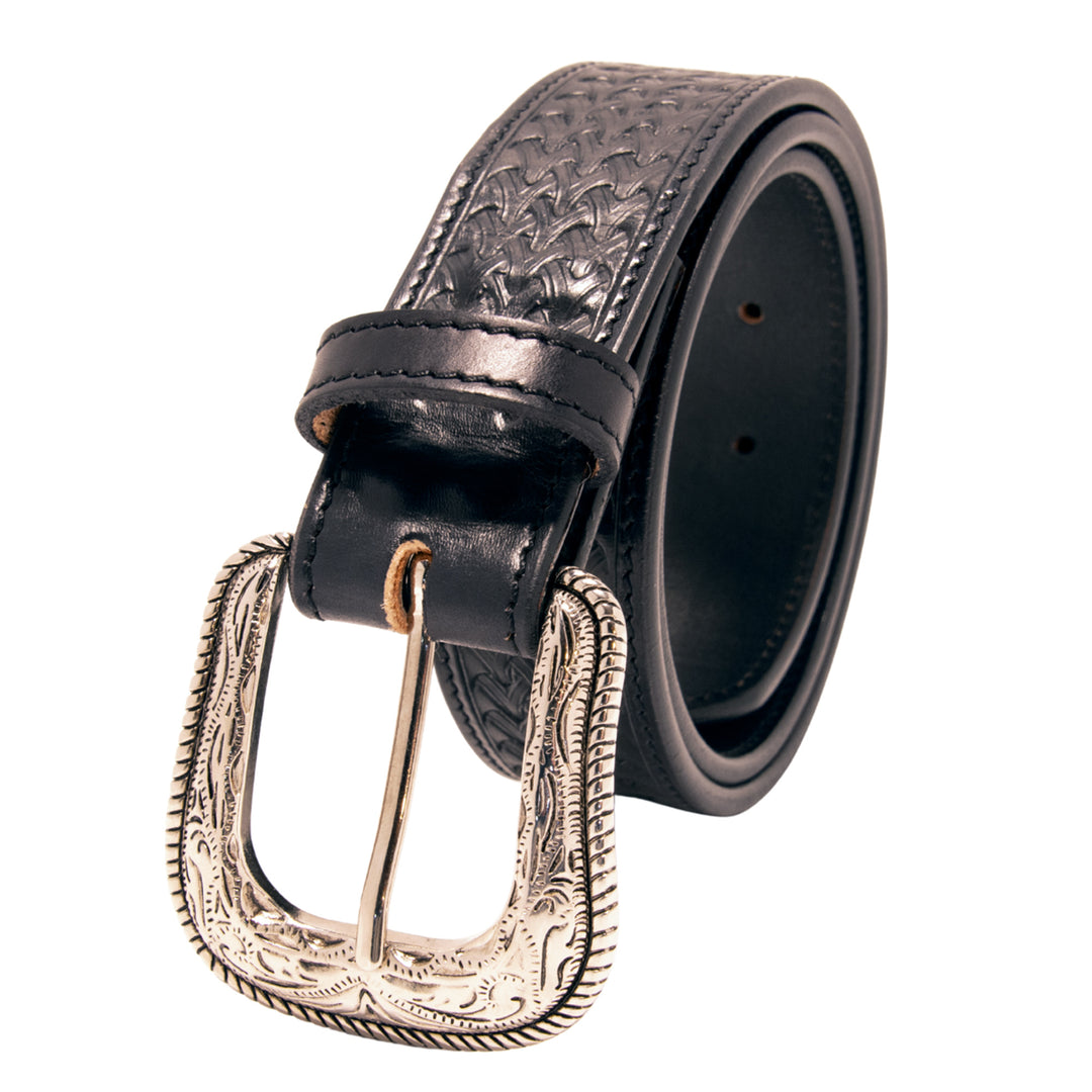 Tooled Top Grain Leather Belt - Black
