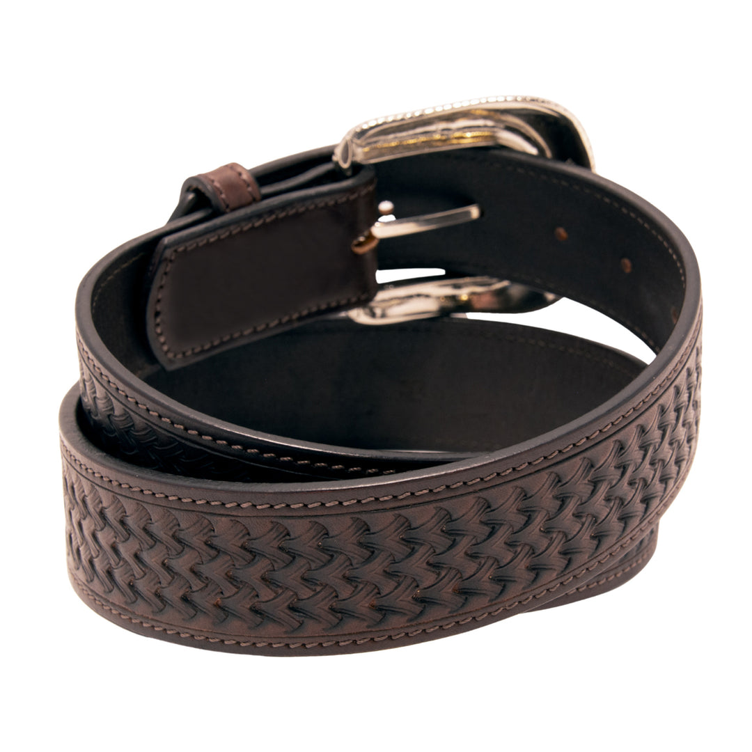 Tooled Top Grain Leather Belt - Brown