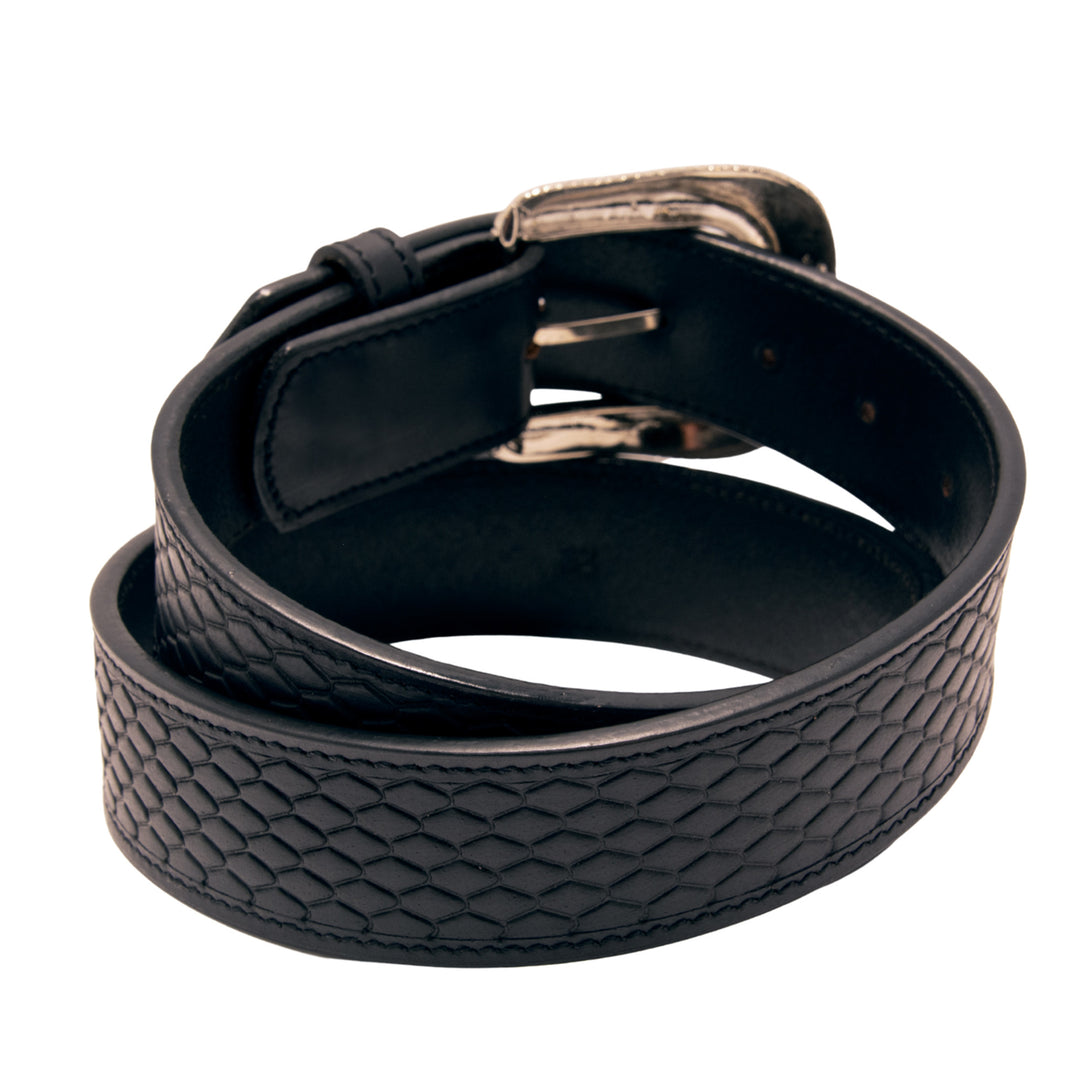 Snake Skin Pattern Top Grain Leather Belt - Black