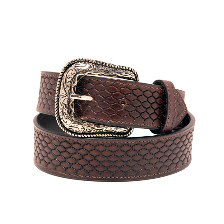 Snake Skin Pattern Top Grain Leather Belt - Brown