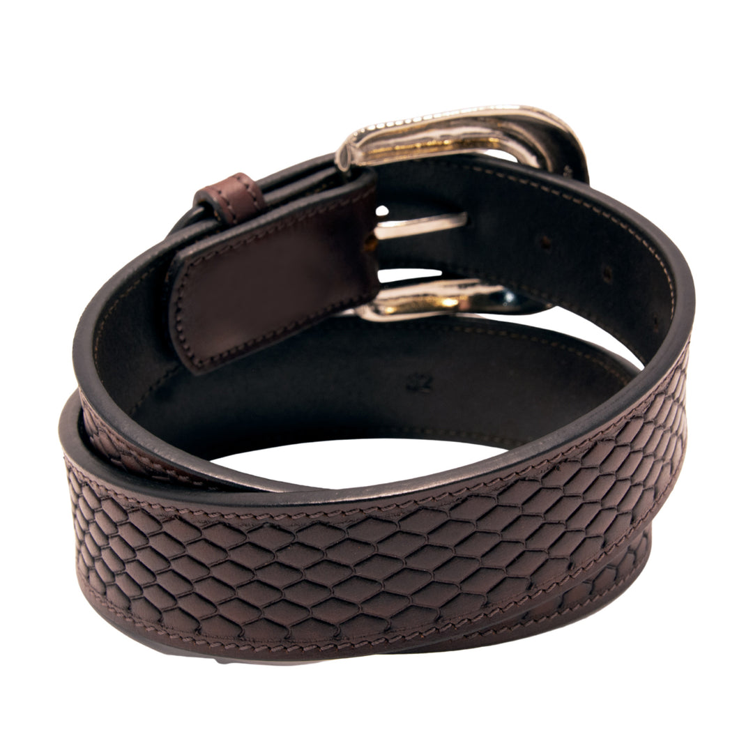 Snake Skin Pattern Top Grain Leather Belt - Brown