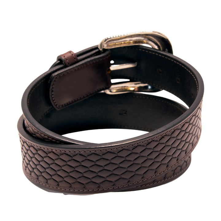 Snake Skin Pattern Top Grain Leather Belt - Brown