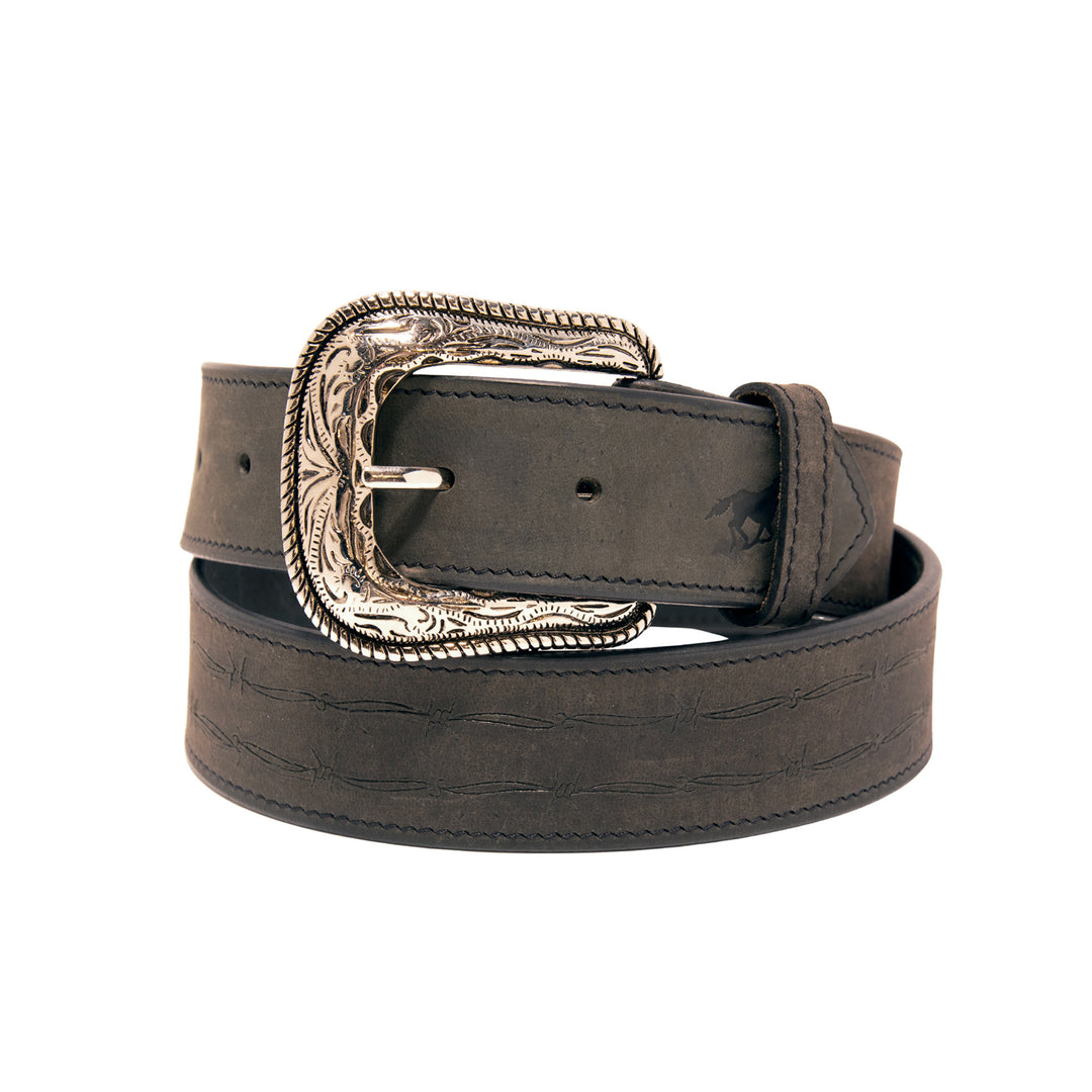 Barbed Wire Top Grain Leather Belt - Black