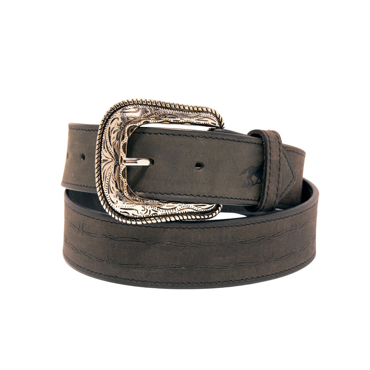 Barbed Wire Top Grain Leather Belt - Black