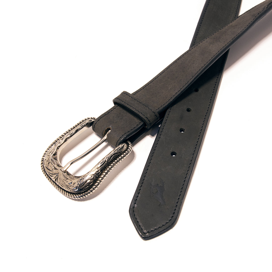 Barbed Wire Top Grain Leather Belt - Black