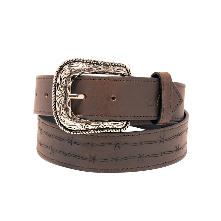 Barbed Wire Top Grain Leather Belt - Brown