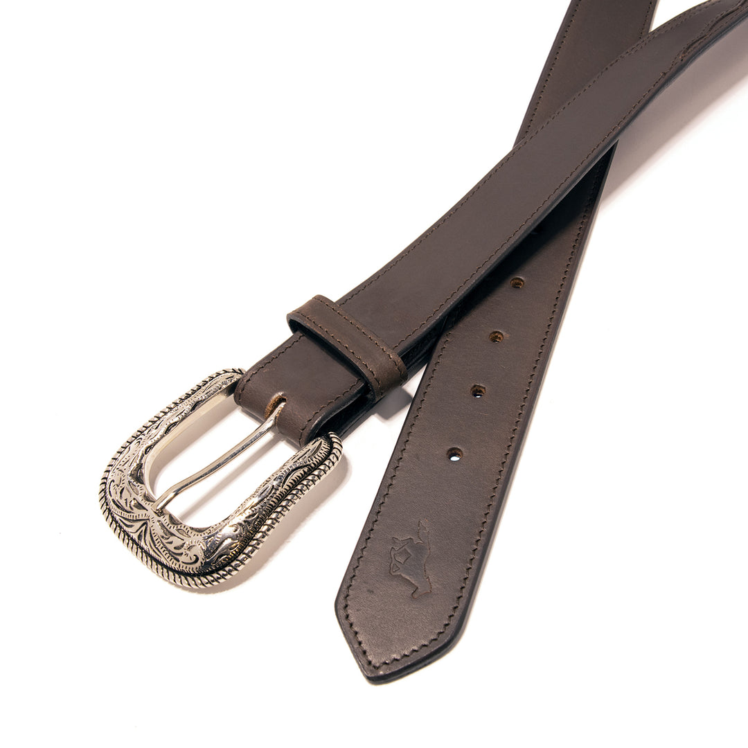 Barbed Wire Top Grain Leather Belt - Brown