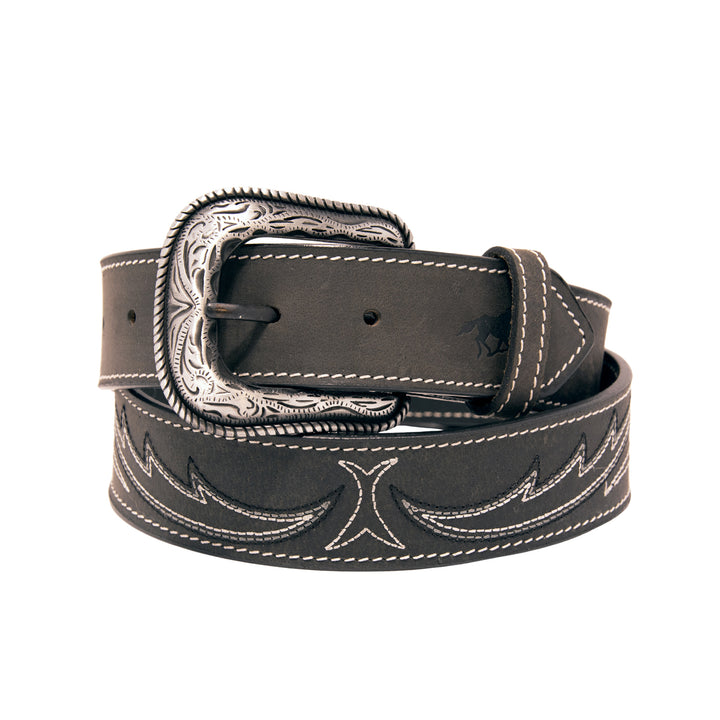Stitched Top Grain Leather Belt - Black