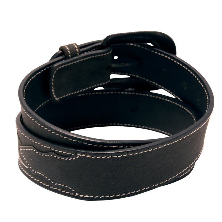 Stitched Top Grain Leather Belt - Black