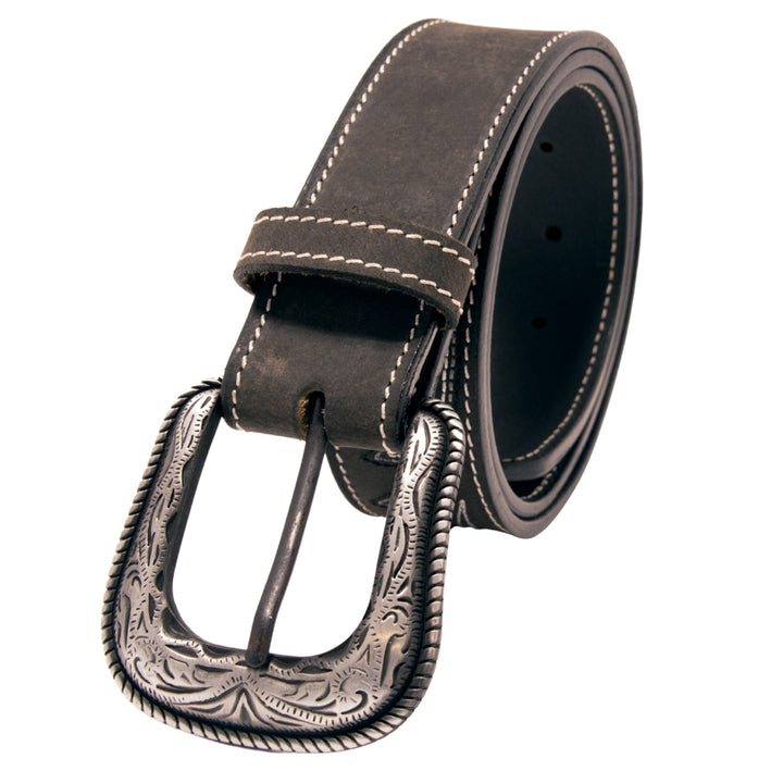 Stitched Top Grain Leather Belt - Black