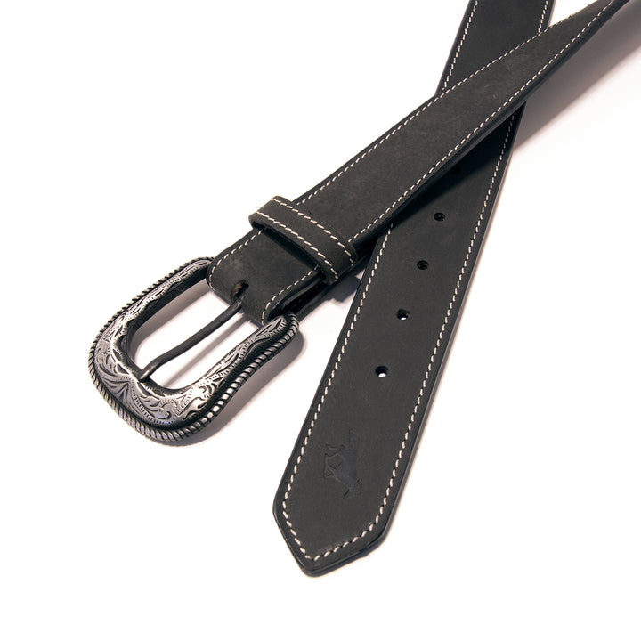 Stitched Top Grain Leather Belt - Black