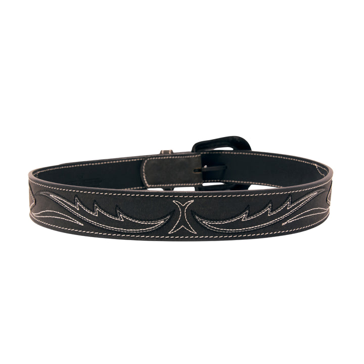 Stitched Top Grain Leather Belt - Black
