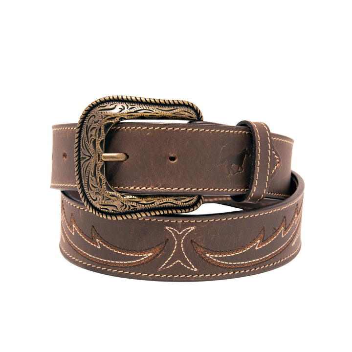 Stitched Top Grain Leather Belt - Brown