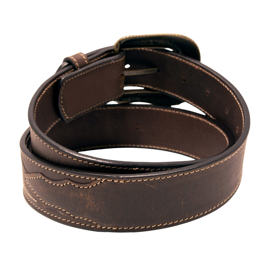 Stitched Top Grain Leather Belt - Brown