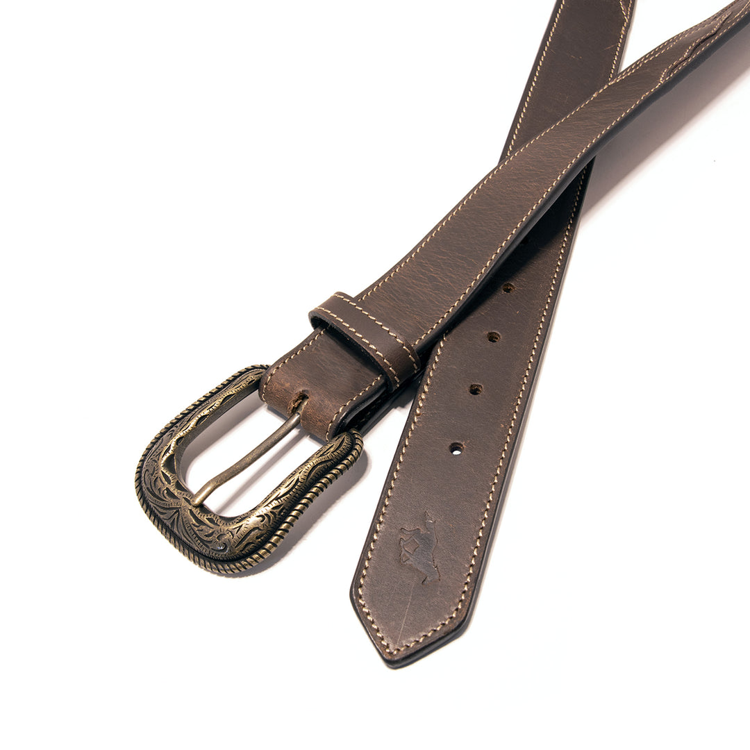 Stitched Top Grain Leather Belt - Brown