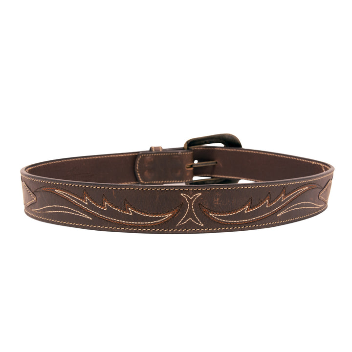 Stitched Top Grain Leather Belt - Brown
