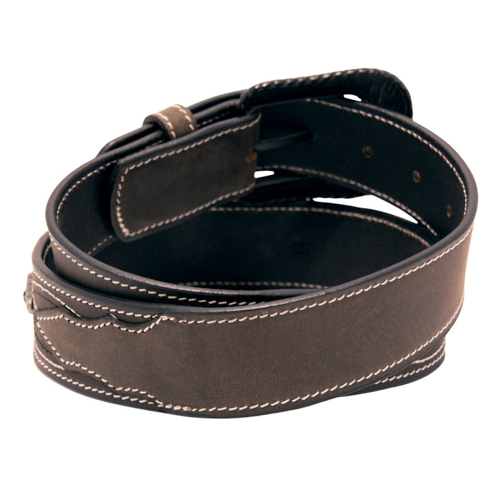 Stitched Concho Top Grain Leather Belt - Black