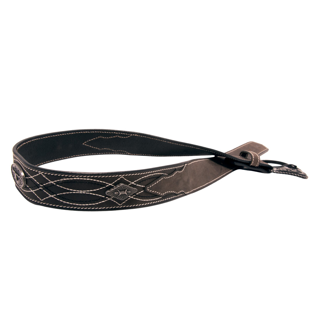 Stitched Concho Top Grain Leather Belt - Black