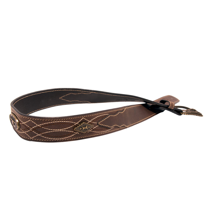 Stitched Concho Top Grain Leather Belt - Brown