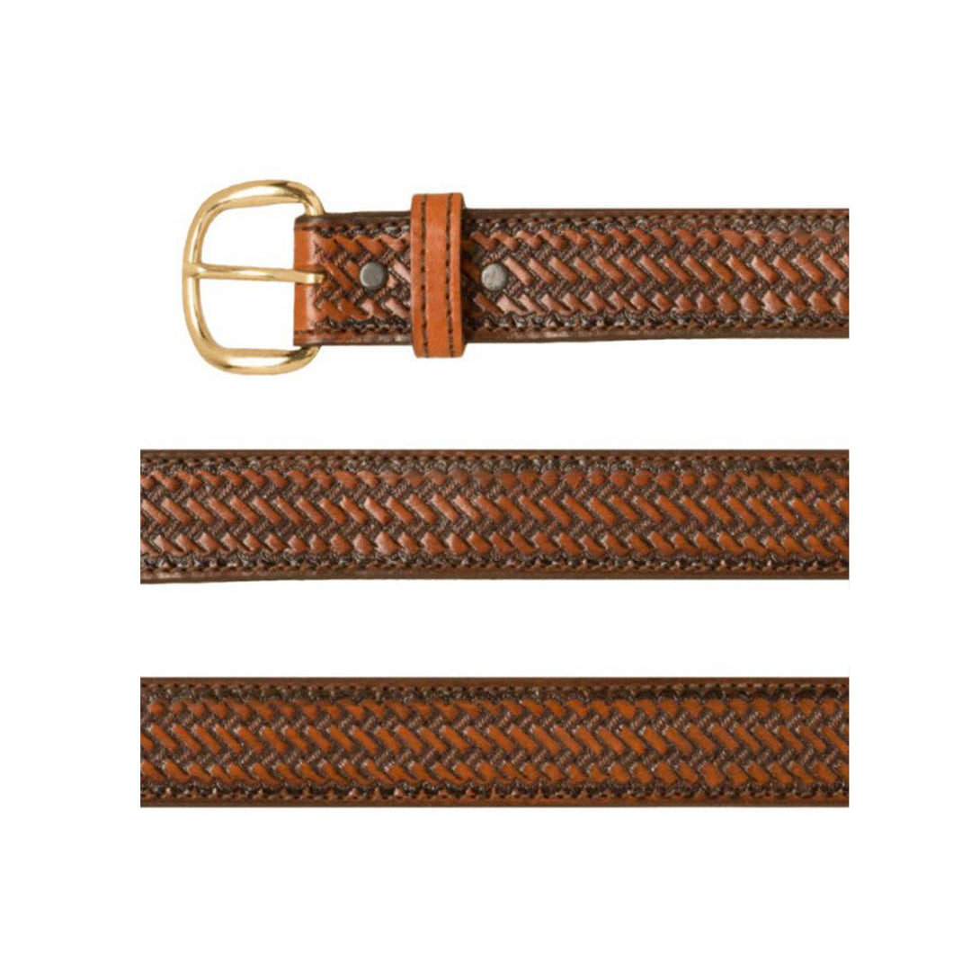 Tan Leather Belt with Weave Pattern - 44 inch