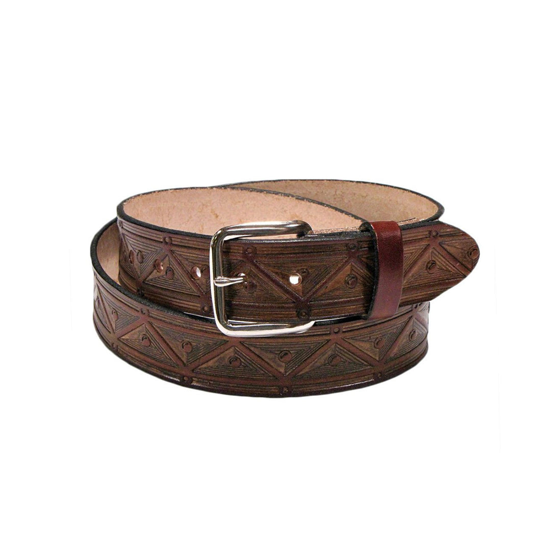 Brown Leather Belt with Aztec Triangles