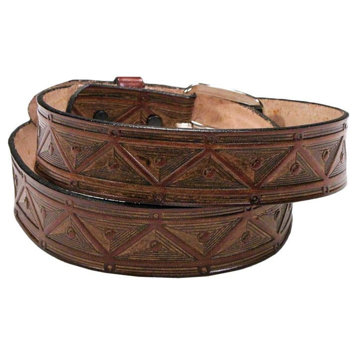 Brown Leather Belt with Aztec Triangles