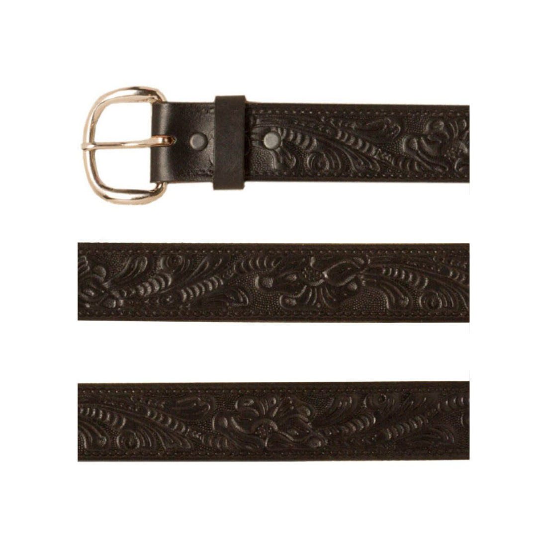Tooled Black Leather with Floral Pattern - 44 inch