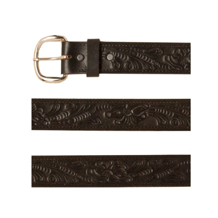 Tooled Black Leather with Floral Pattern - 44 inch
