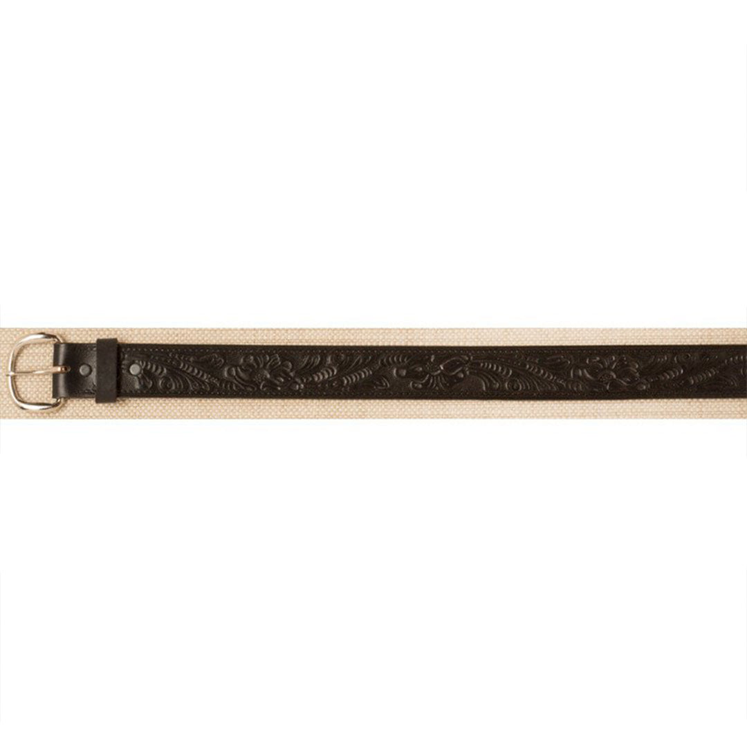 Tooled Black Leather with Floral Pattern - 44 inch