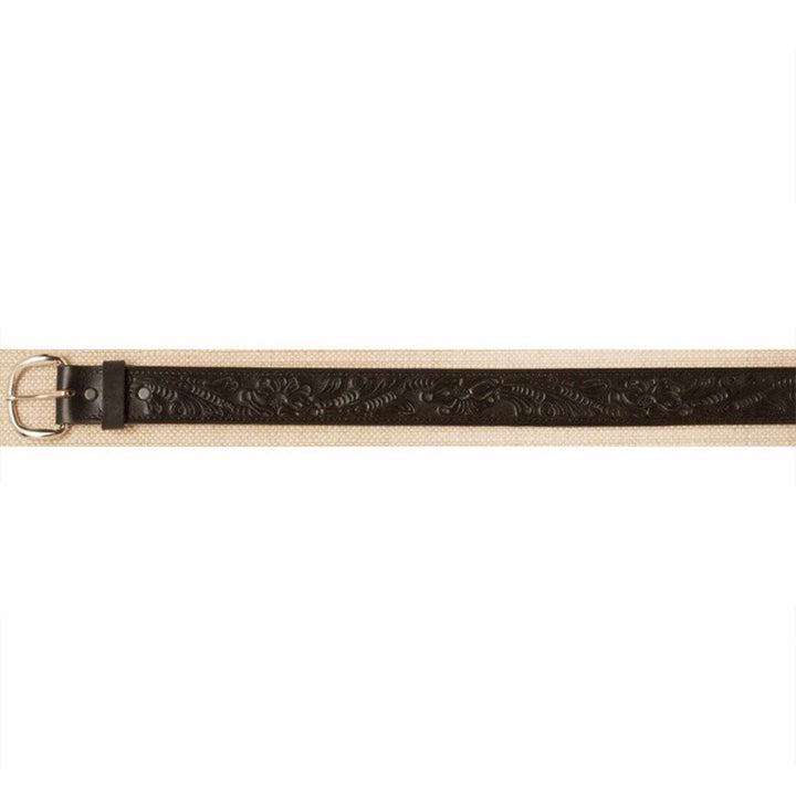Tooled Black Leather with Floral Pattern - 44 inch