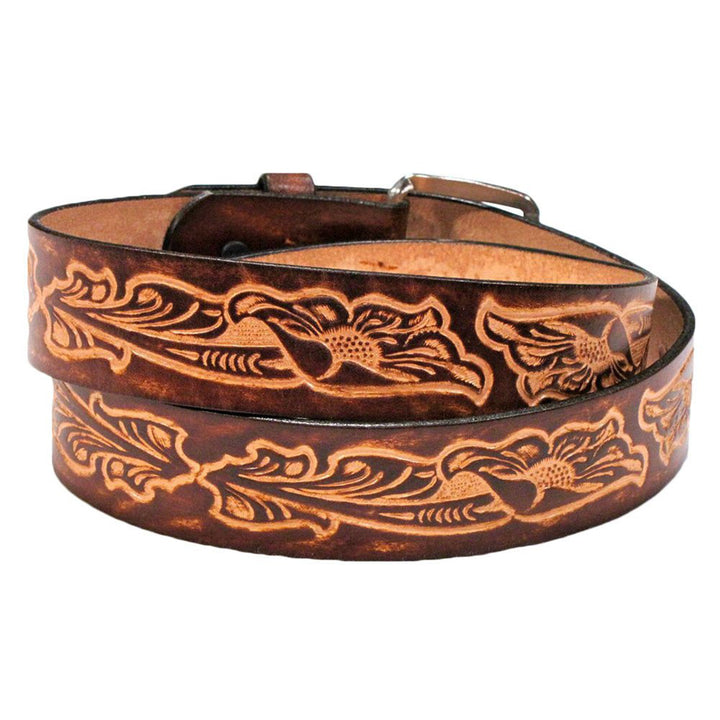 Brown Leather Belt with Western Scrolls