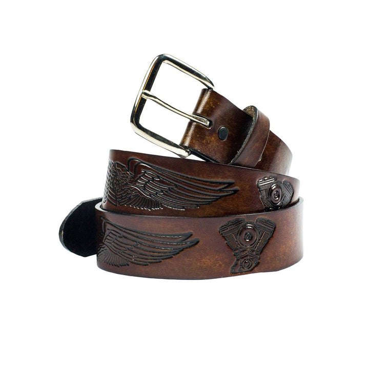Brown Leather Belt with Wings &amp; Engines