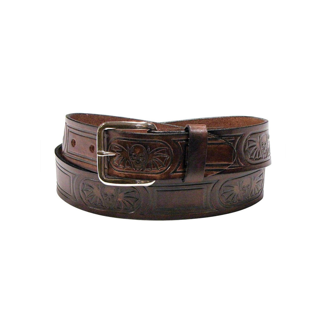 Brown Leather Belt with Skulls