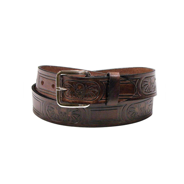 Brown Leather Belt with Skulls