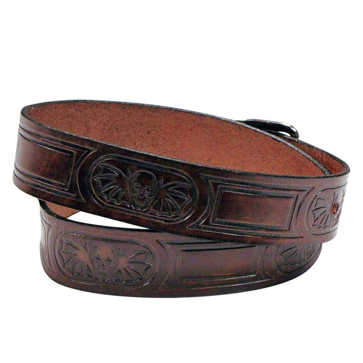 Brown Leather Belt with Skulls