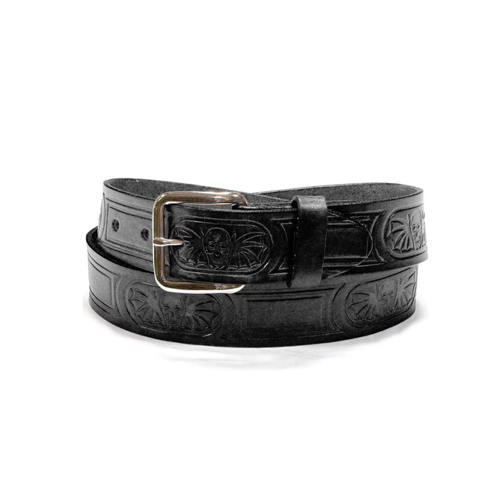 Black Leather Belt with Skulls