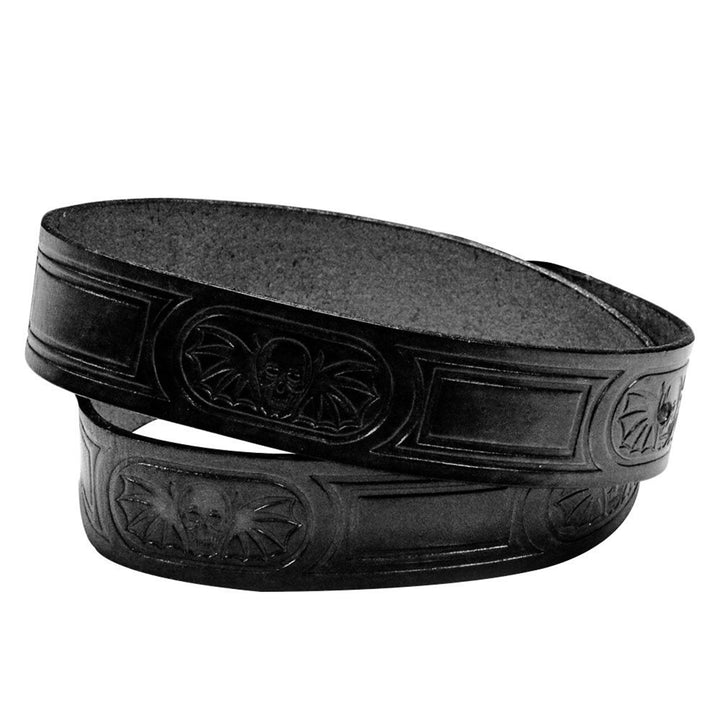Black Leather Belt with Skulls