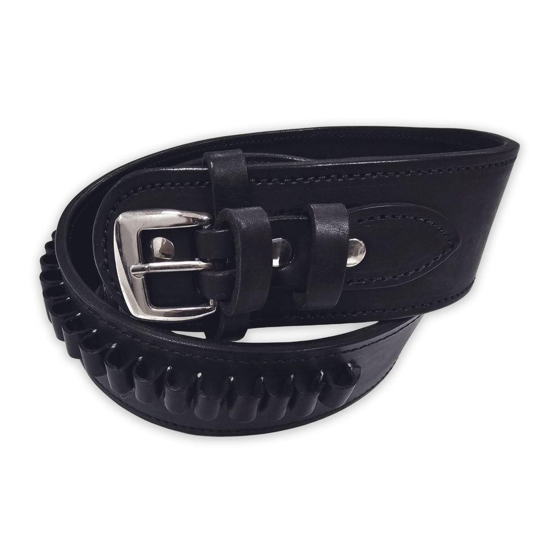 Black .38 Caliber Smooth Leather Cartridge Holster Belt